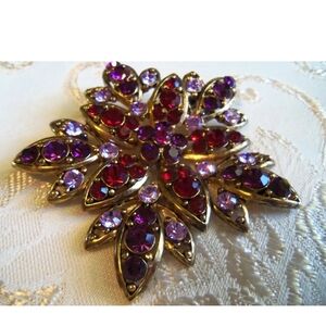 Elegant Gold and Red Floral Brooch